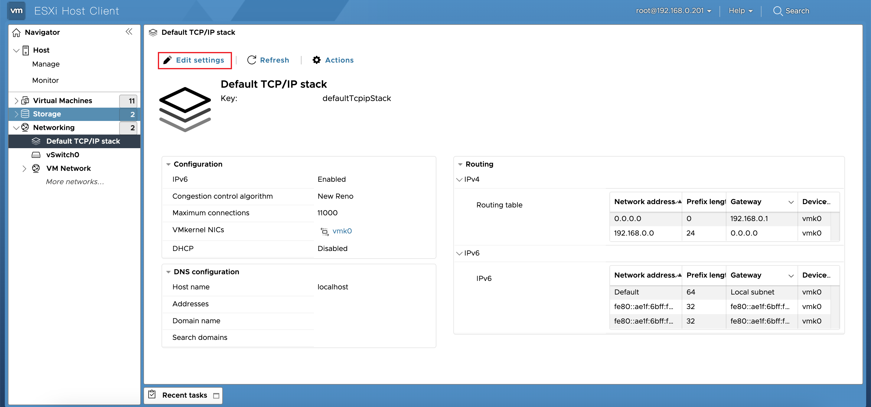 Default TCP/IP stack