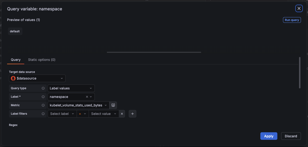 Grafana 变量配置 namespace